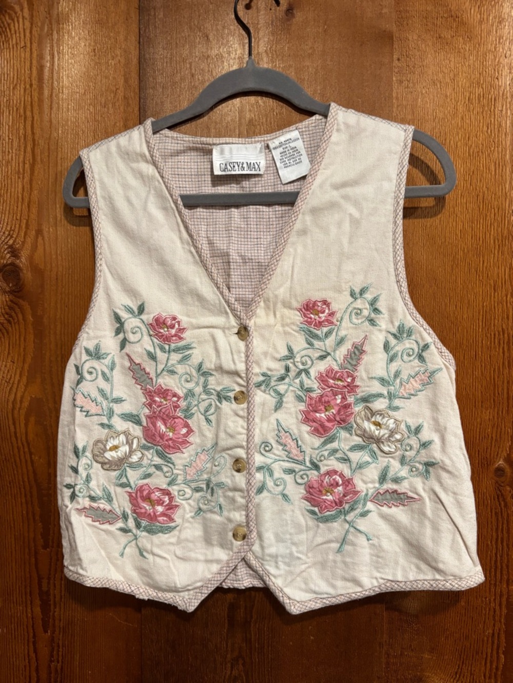 Vintage Casey & Max Embroidered Floral Vest Grandmacore Cottagecore Prairie L